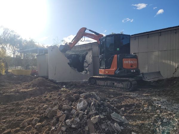 Broken concrete from old water tanks ready for cartage and recycling
