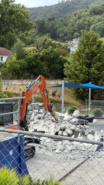 Broken concrete and exposed rebar from Picton Skate Park ramps