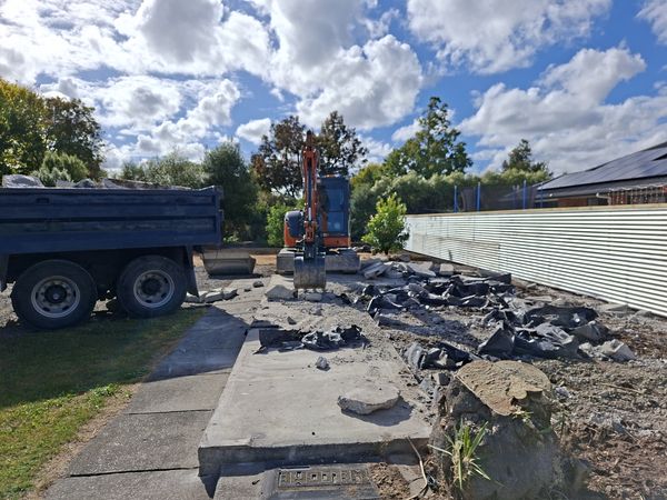 Concrete from demolished garage slab loaded into tipper truck on Renwick site
