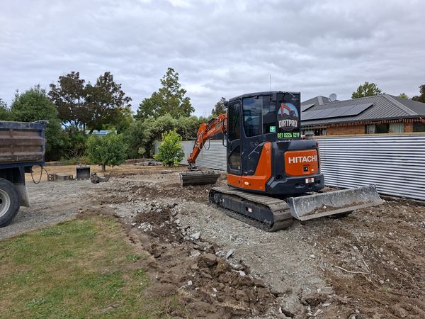 Gravel house pad ready for concrete pour, Renwick